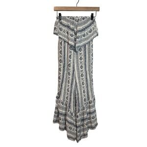 American‎ Eagle Strapless Boho Floral Wide Leg Jumpsuit Blue White XS